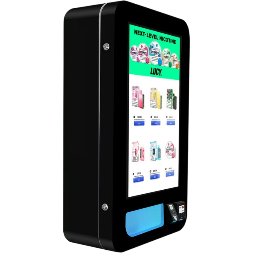 Wall-mounted vending machine with touchscreen, card reader and ID scanner